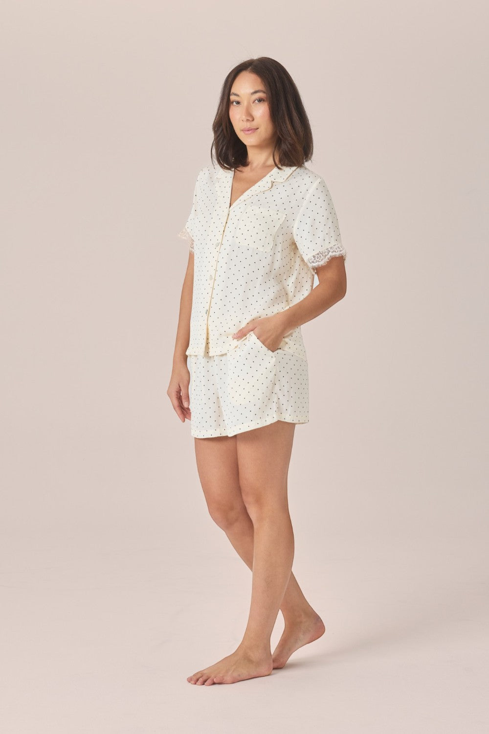 Gingerlilly Celine Short Spot PJ Set - Ivory - Side