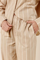 Chloe Cotton Striped PJ Set Biscuit front button detail