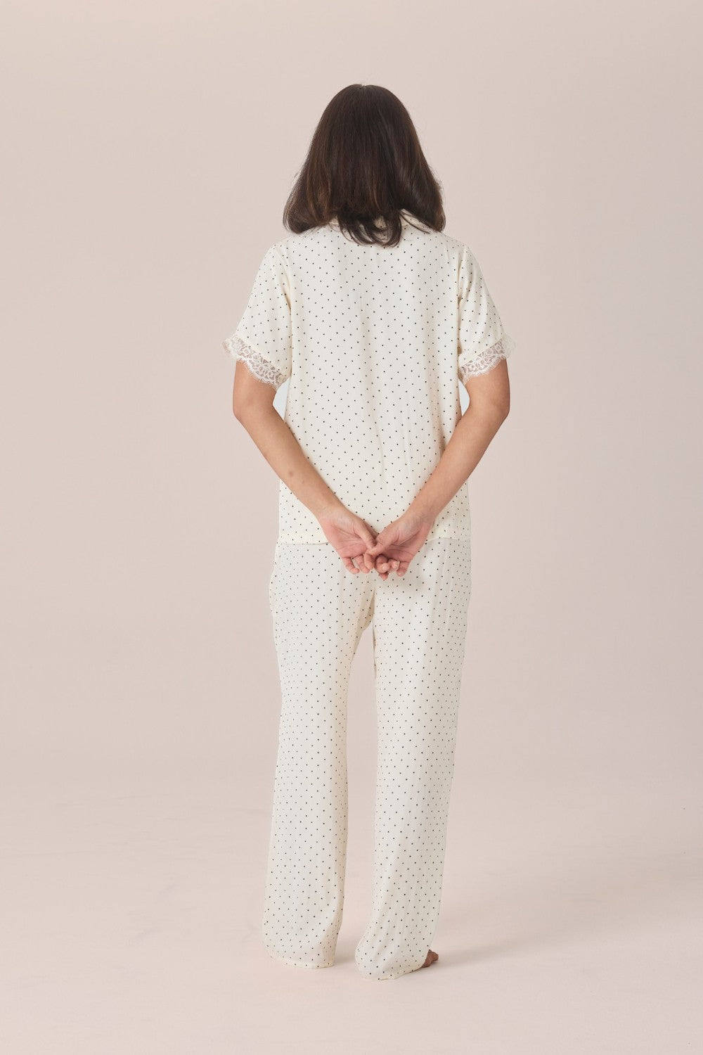 Gingerlilly Clarisse Short Sleeve Spot PJ Set - Ivory - Back