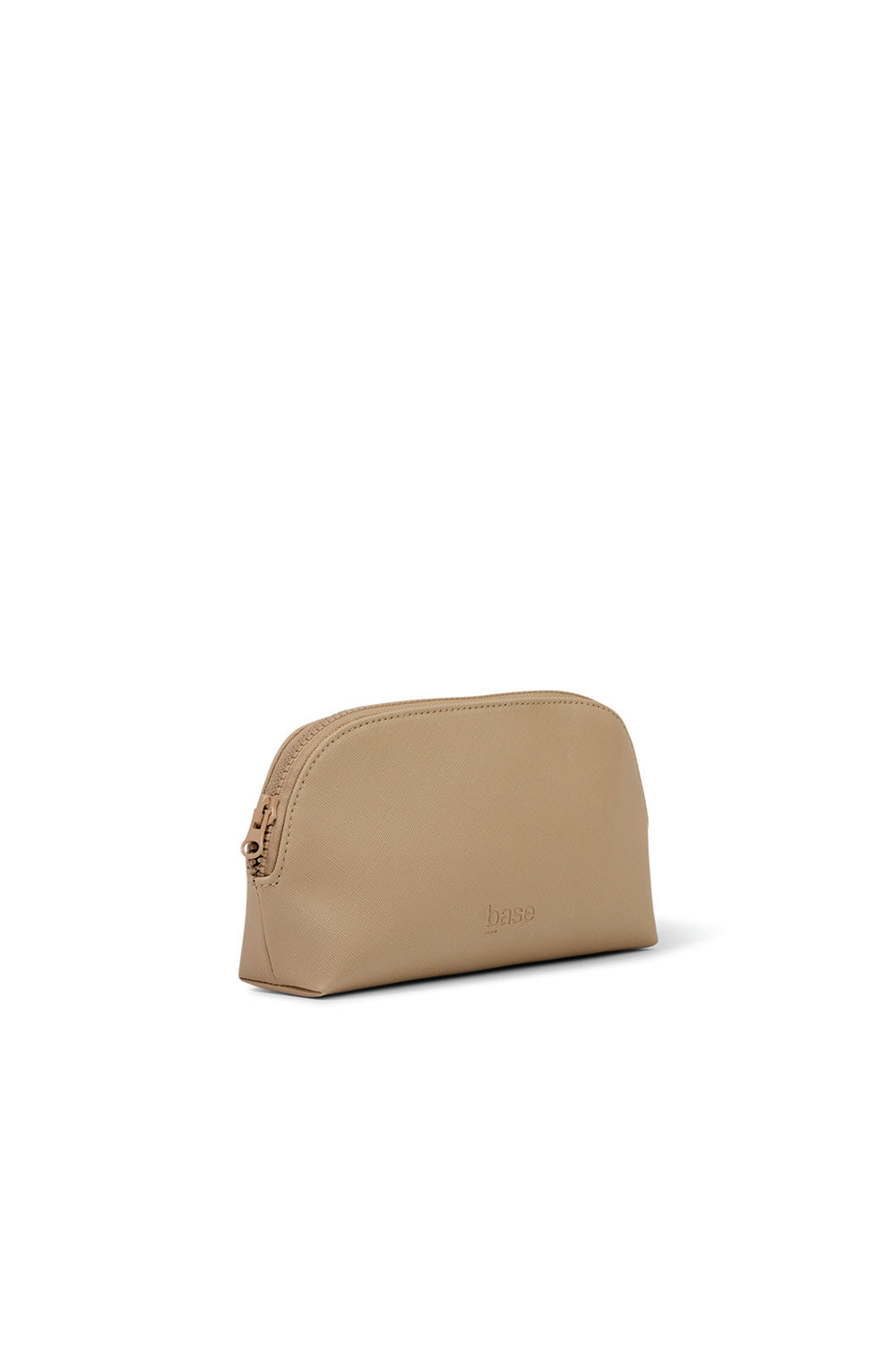 Small sand-colored cosmetic bag with zipper on white background, Gingerlilly Sleepwear accessory