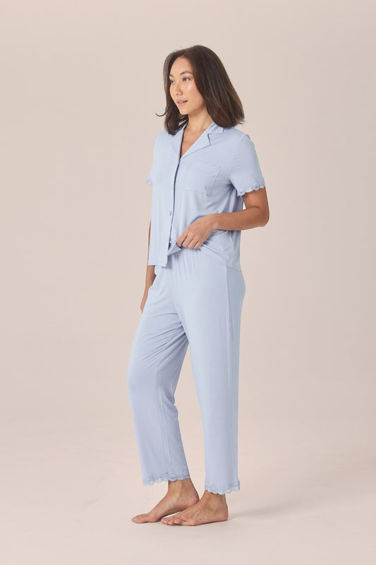 Gingerlilly Dianne Bamboo Long PJ Set with Lace in Blue