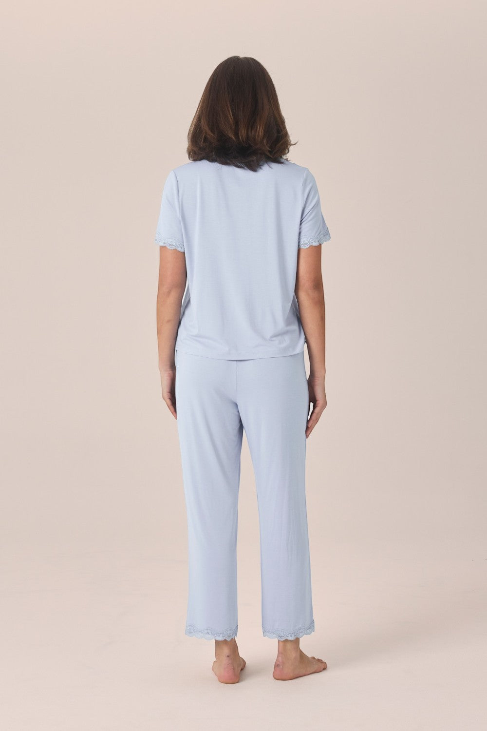 Gingerlilly Dianne Bamboo Long PJ Set with Lace in Blue
