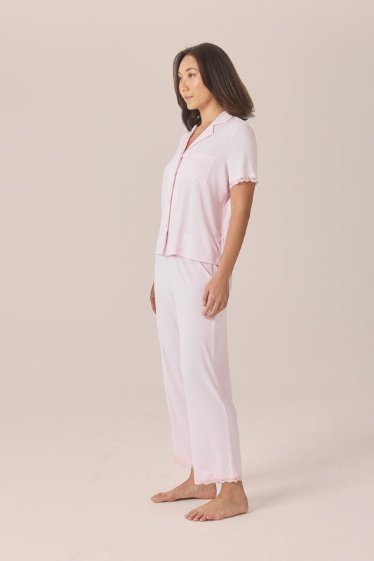 Gingerlilly Dianne Bamboo Long PJ Set with Lace in Pink