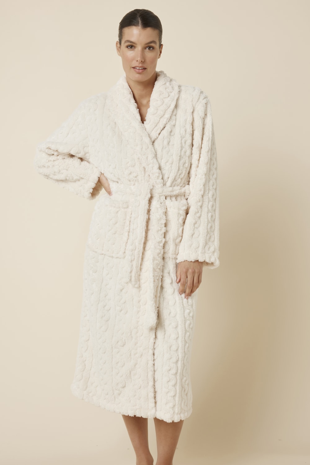 Gingerlilly Gabriella Plush Long Robe - Ivory - Front alt