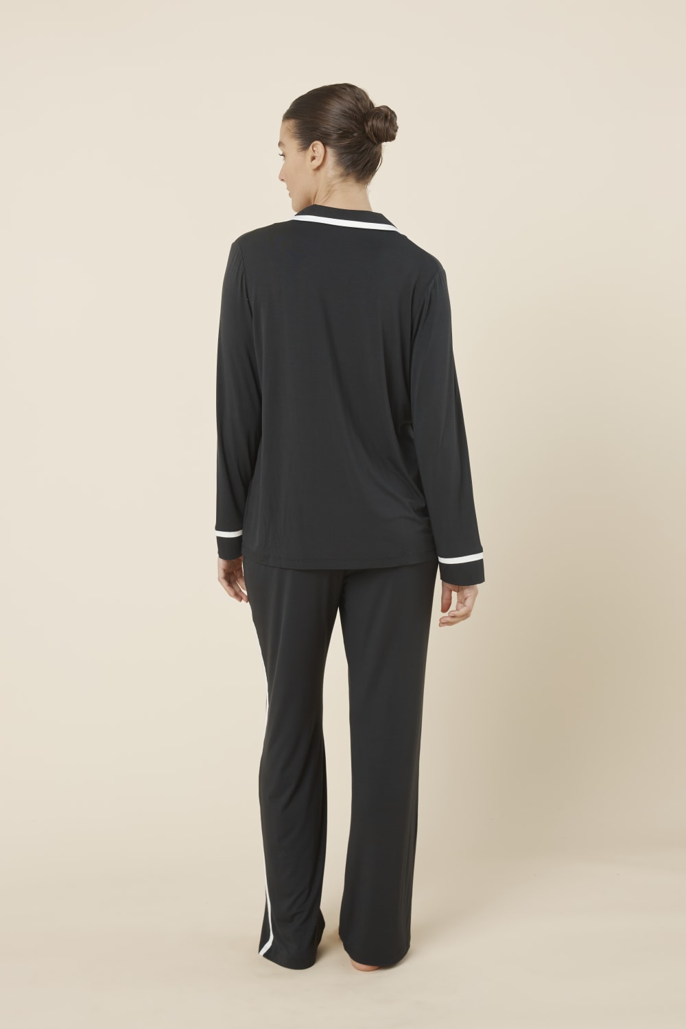 Person wearing a Grace Bamboo pyjama PJ Set Black back view