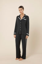 Woman wearing black Grace Bamboo pyjama PJ Set Black side on view