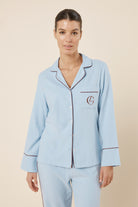 Gingerlilly Isabella Brushed Cotton PJ Set - Blue - Front close-up