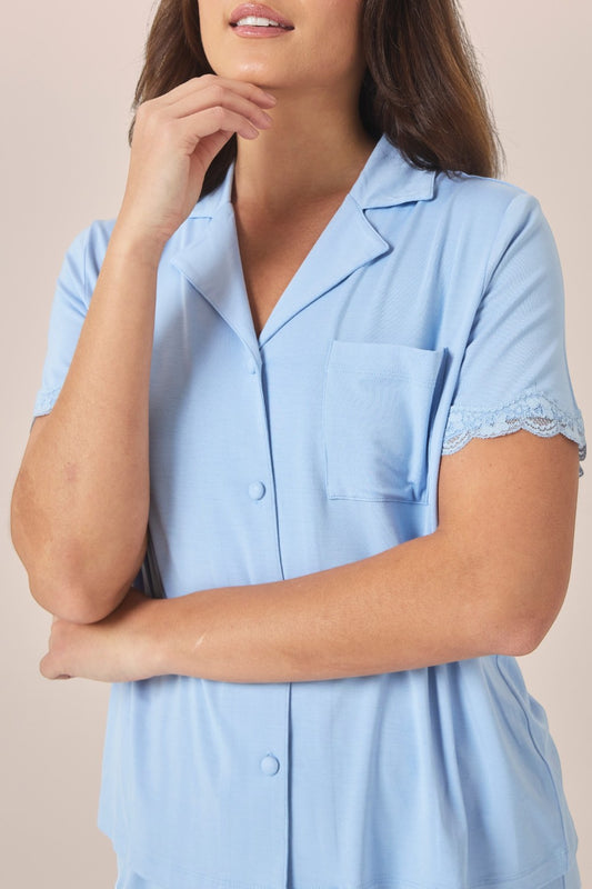 Gingerlilly Joni Bamboo Short Set with Lace in Blue