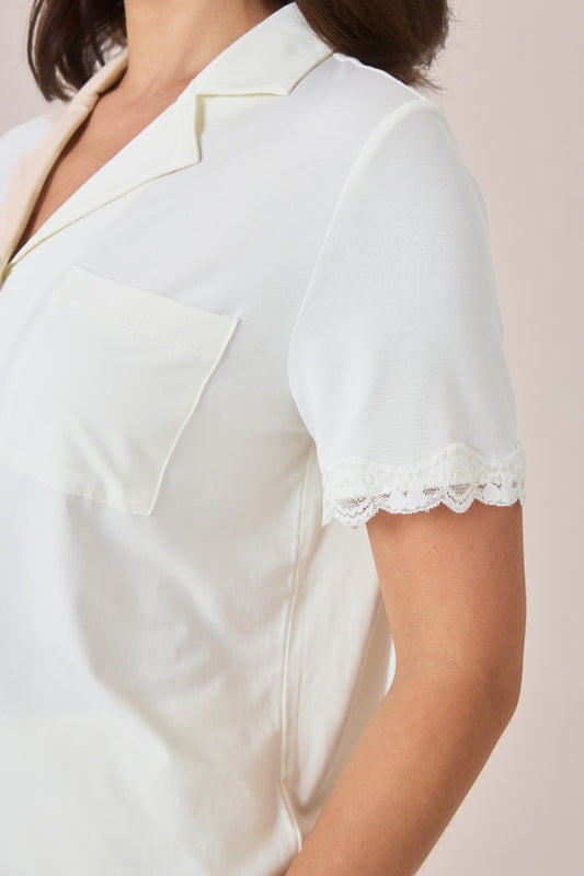 Gingerlilly Joni Bamboo Short Set with Lace in Ecru
