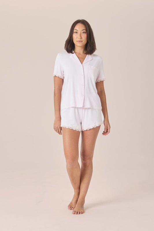 Gingerlilly Joni Bamboo Short Set with Lace in Pink