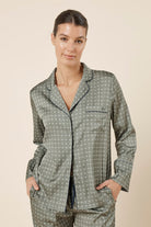 Gingerlilly Kienna Geo Printed Silky Satin PJ Set - Olive - Detail