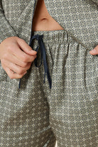 Gingerlilly Kienna Geo Printed Silky Satin PJ Set - Olive - Detail alt 2