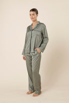 Gingerlilly Kienna Geo Printed Silky Satin PJ Set - Olive - Front alt