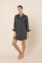 Gingerlilly Lolita Striped Boyfriend Night Shirt - Black - Front