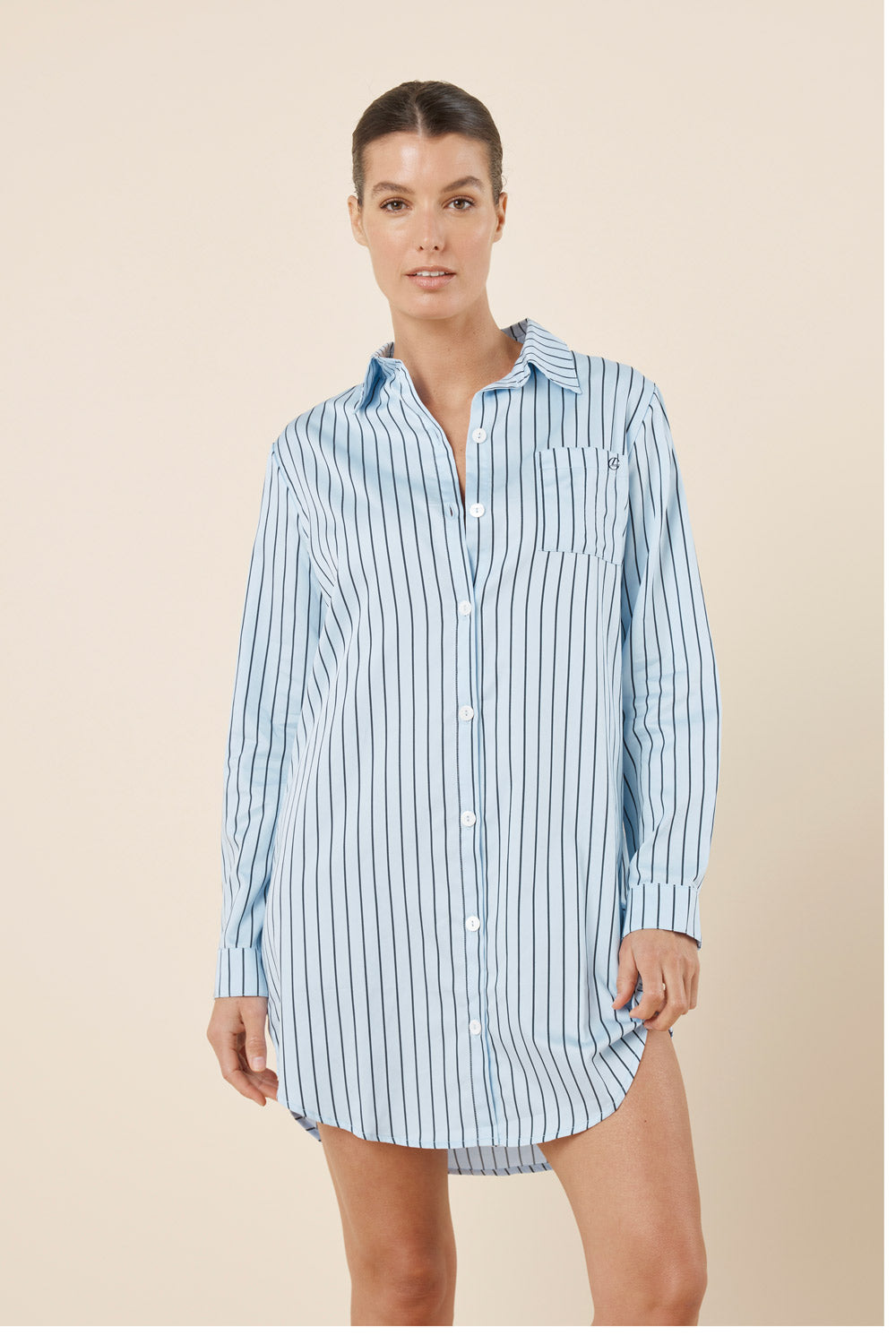 Gingerlilly Lolita Striped Boyfriend Night Shirt - Blue - Front