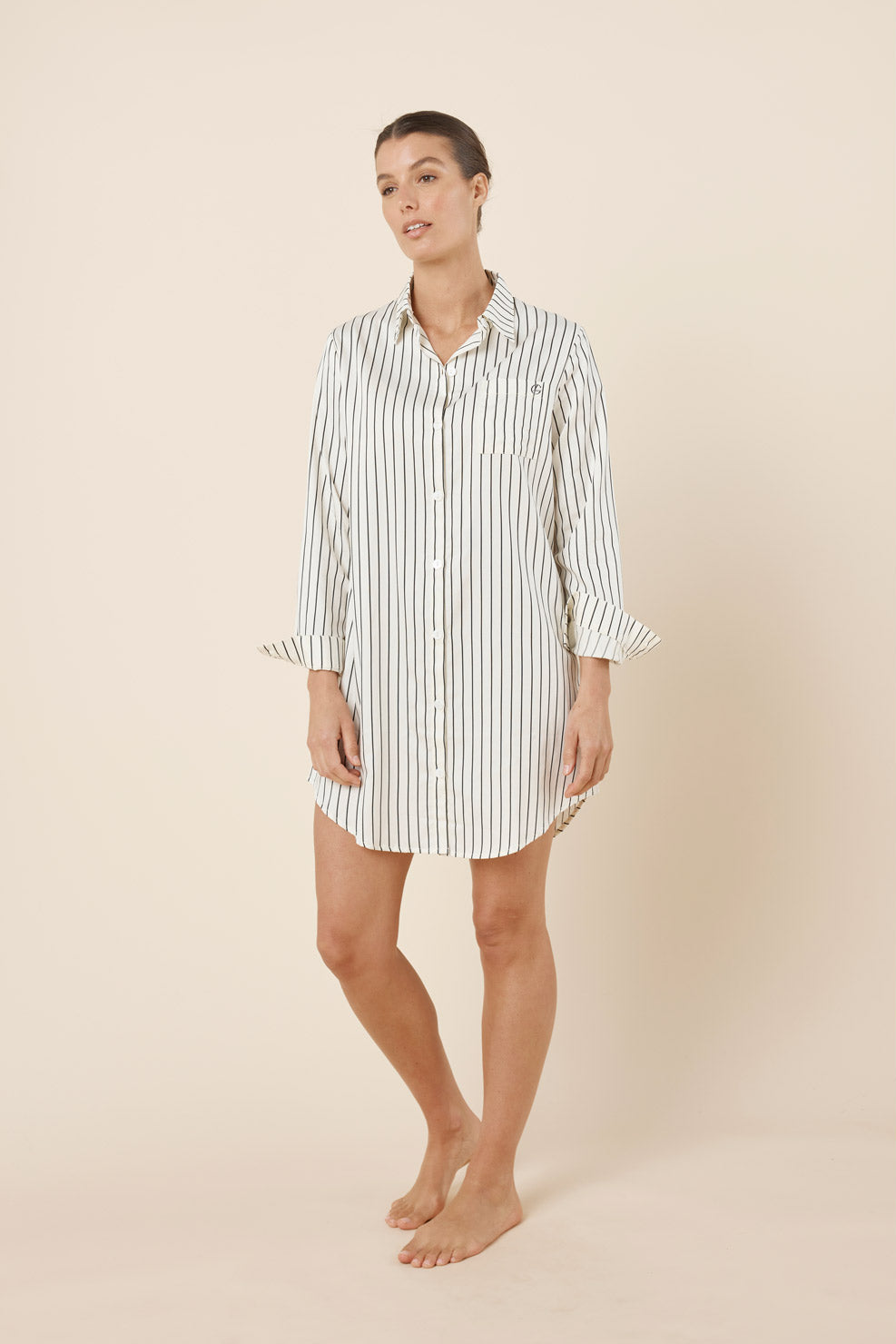 Gingerlilly Lolita Striped Boyfriend Night Shirt - Ecru - Front alt