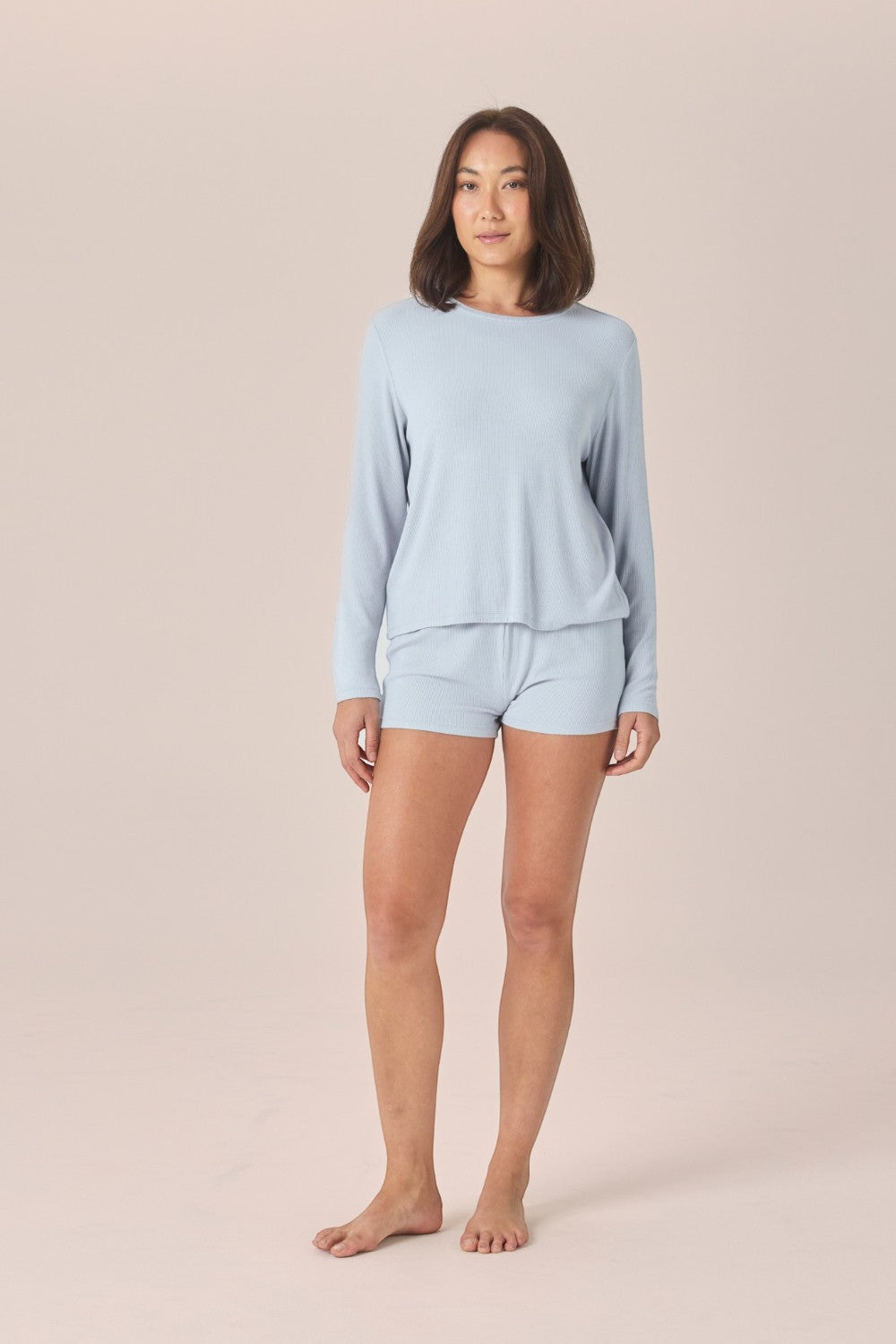 Gingerlilly Lombardy Rib Long Sleeve Top in Powder Blue
