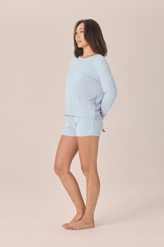 Gingerlilly Lombardy Rib Long Sleeve Top in Powder Blue