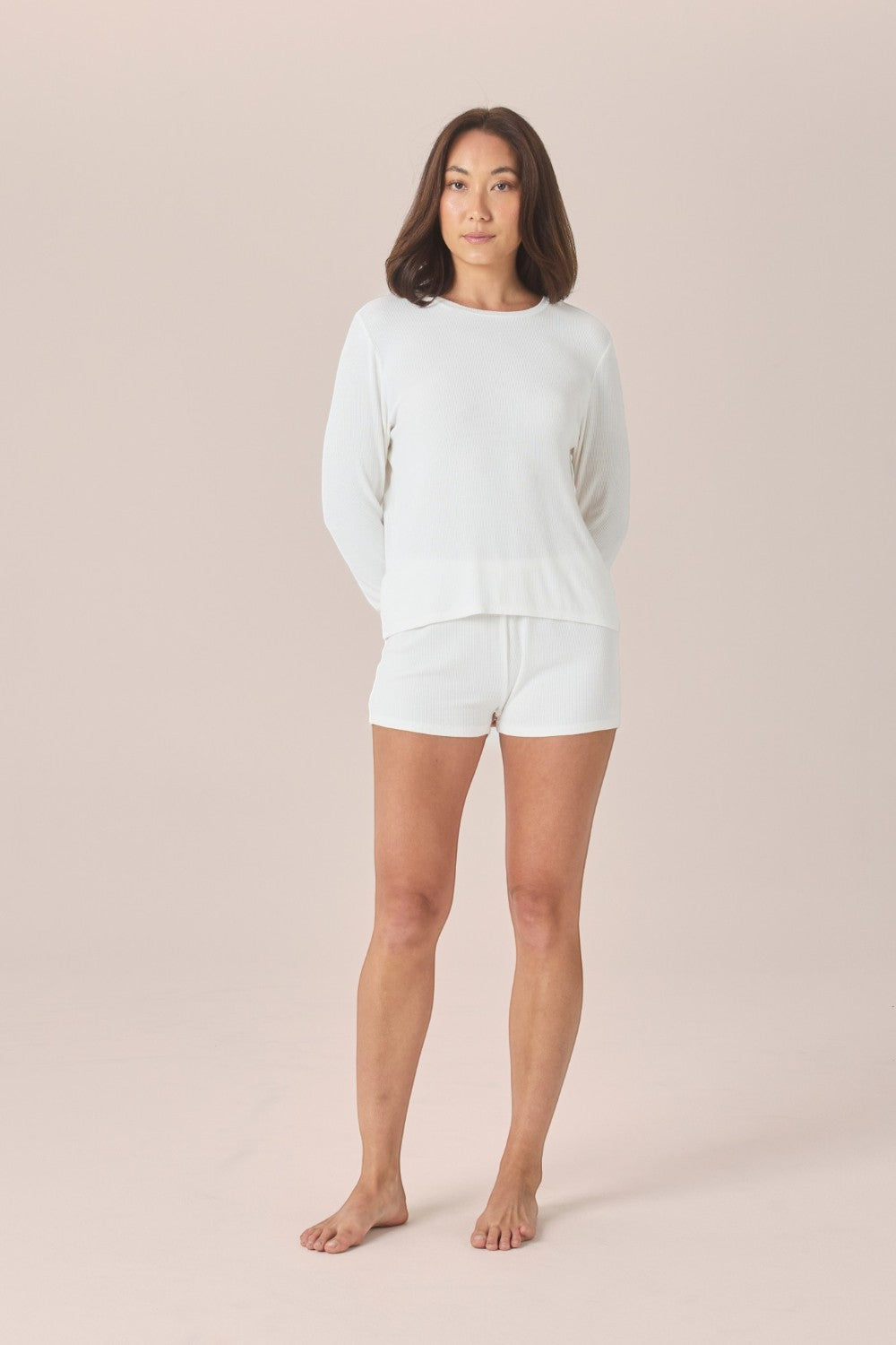 Gingerlilly Avery Rib Lounge Mini Short in Ecru