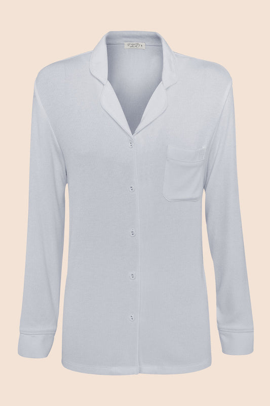 Gingerlilly Sleepwear women's long-sleeve blue button-up pajama top, cotton blend.