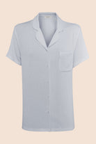 Gingerlilly Lyon Ribbed Short Sleeve Button Up Top - Powder Blue - Flat lay