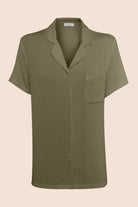 Gingerlilly Lyon Ribbed Short Sleeve Button Up Top - Olive - Flat lay