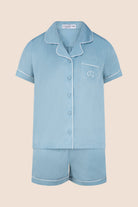 Gingerlilly Mini Sonia Silky Satin Short PJ Set - Blue - Flat lay