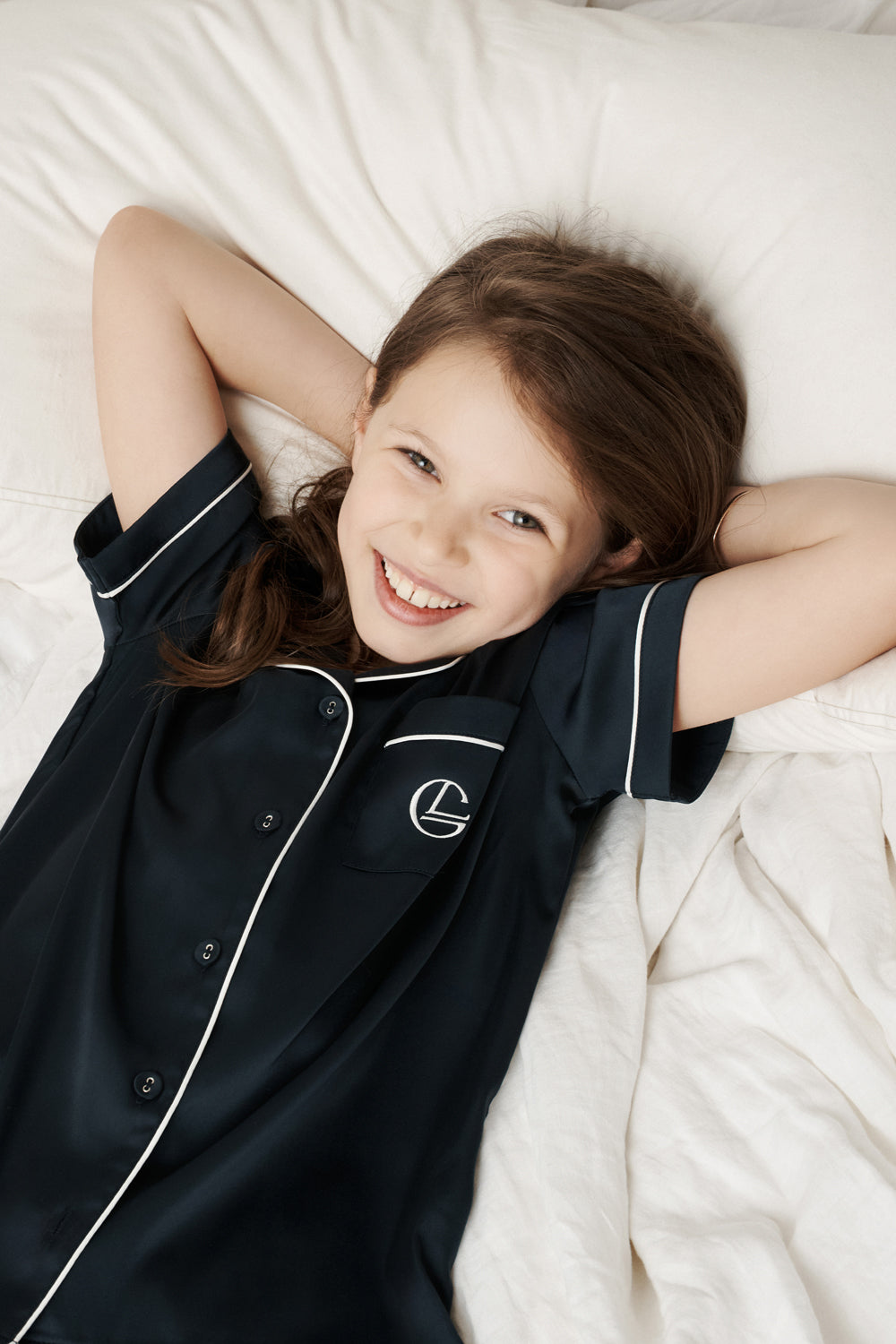 Gingerlilly Mini Sonia Silky Satin Short PJ Set - Navy - Lifestyle