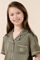 Gingerlilly Mini Sonia Silky Satin Short PJ Set - Olive - Detail