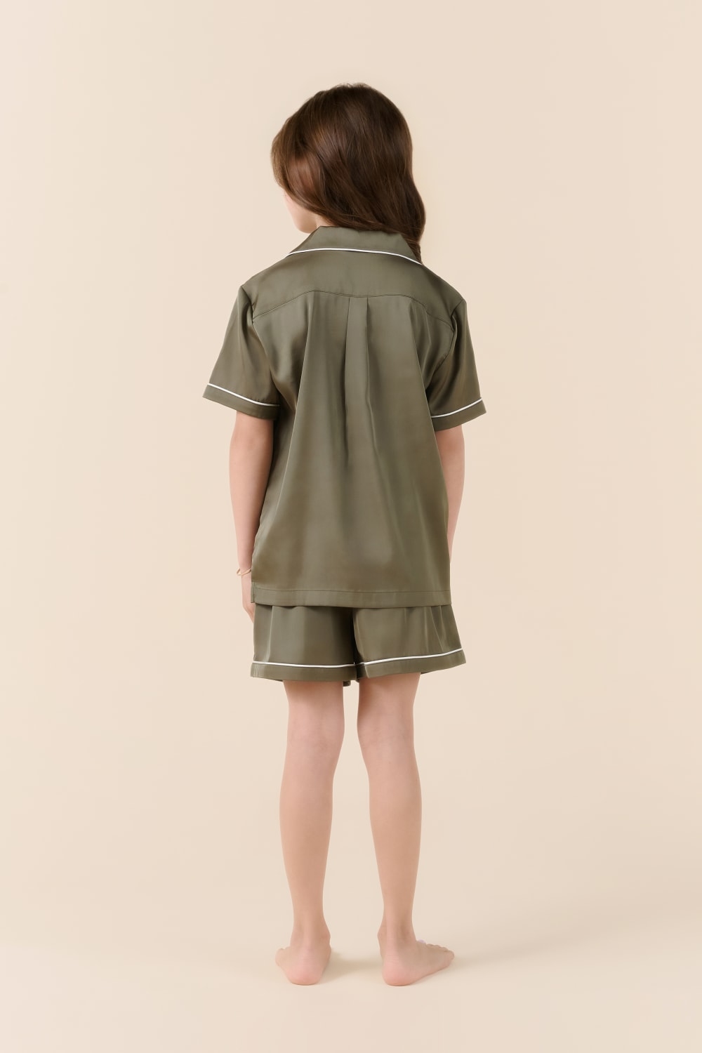 Gingerlilly Mini Sonia Silky Satin Short PJ Set - Olive - Back