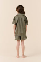 Gingerlilly Mini Sonia Silky Satin Short PJ Set - Olive - Back