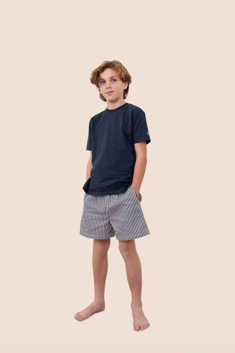 Gingerlilly Mini Noah Cotton Short PJ Set - Navy Stripe - Side alt