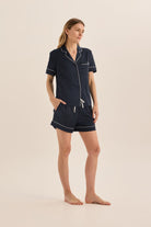 Gingerlilly Sonia Navy Satin Short PJ Set - Front alt