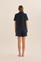 Gingerlilly Sonia Navy Satin Short PJ Set - Back