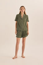 Gingerlilly Sonia Olive Satin Short PJ Set - Front