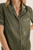 Gingerlilly Sonia Olive Satin Short PJ Set - Detail
