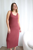Gingerlilly Monique Long Sleeveless Henley Dress - Burgundy - Lifestyle