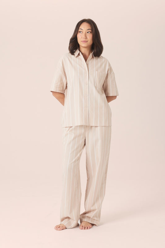 Gingerlilly Sybill Cotton Long PJ Set in Beige