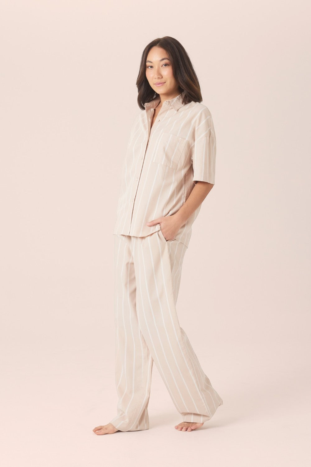 Gingerlilly Sybill Cotton Long PJ Set in Beige