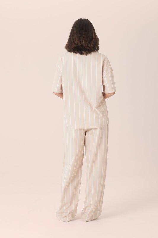 Gingerlilly Sybill Cotton Long PJ Set in Beige