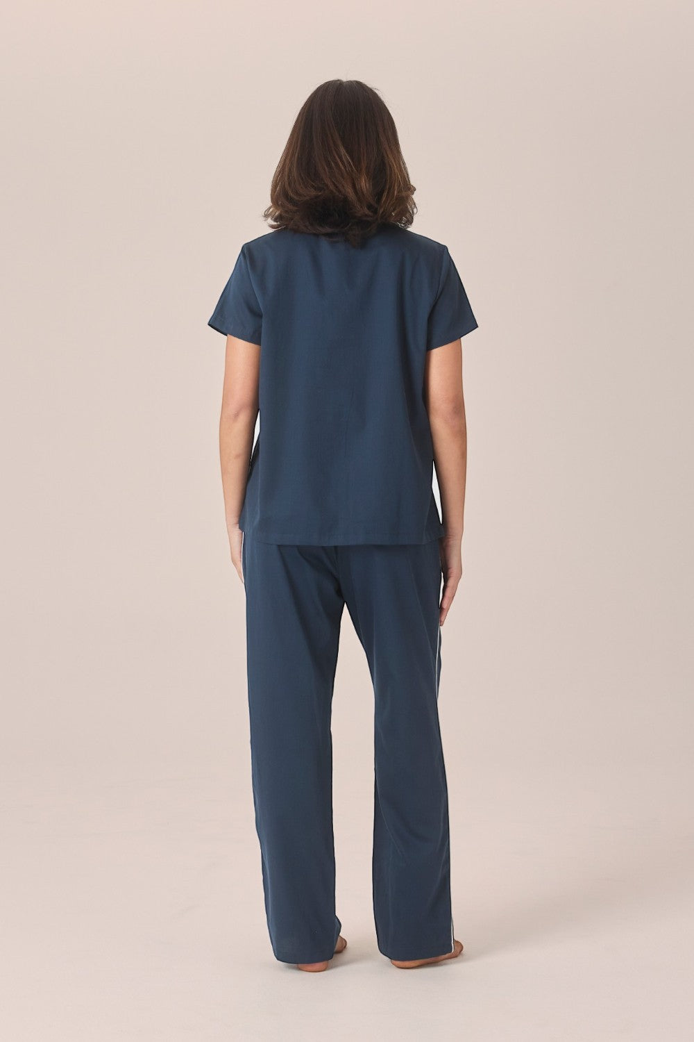 Gingerlilly Camilla Cotton Short Sleeve Long Pant PJ Set - Navy - Back