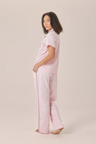 Gingerlilly Camilla Cotton Short Sleeve Long Pant PJ Set - Pink - Side