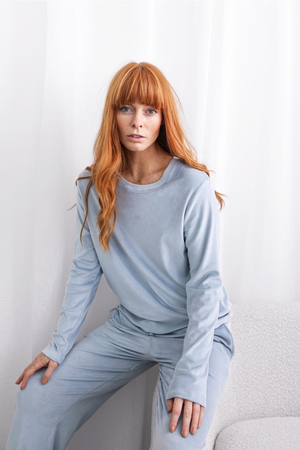 Gingerlilly Thea Velour Long Lounge Set - Blue - Lifestyle