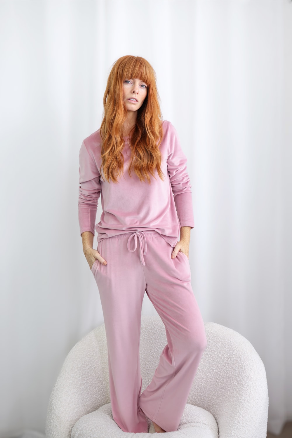Gingerlilly Thea Velour Long Lounge Set - Pink - Lifestyle alt