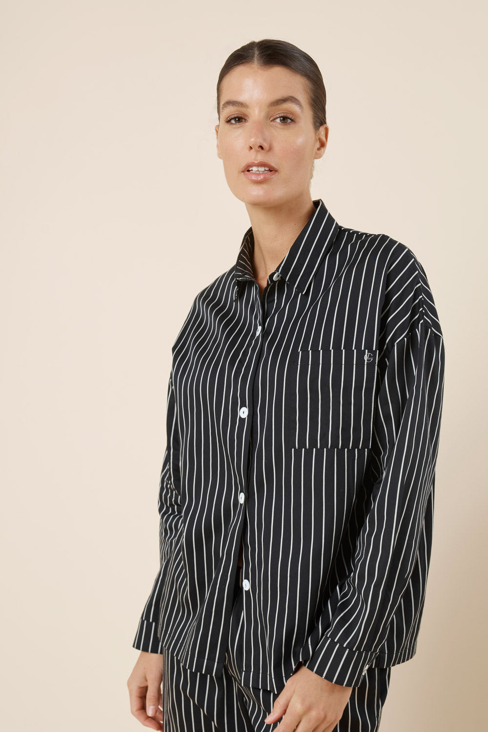 Gingerlilly Willow Cotton Stripe PJ Set - Black - Front alt