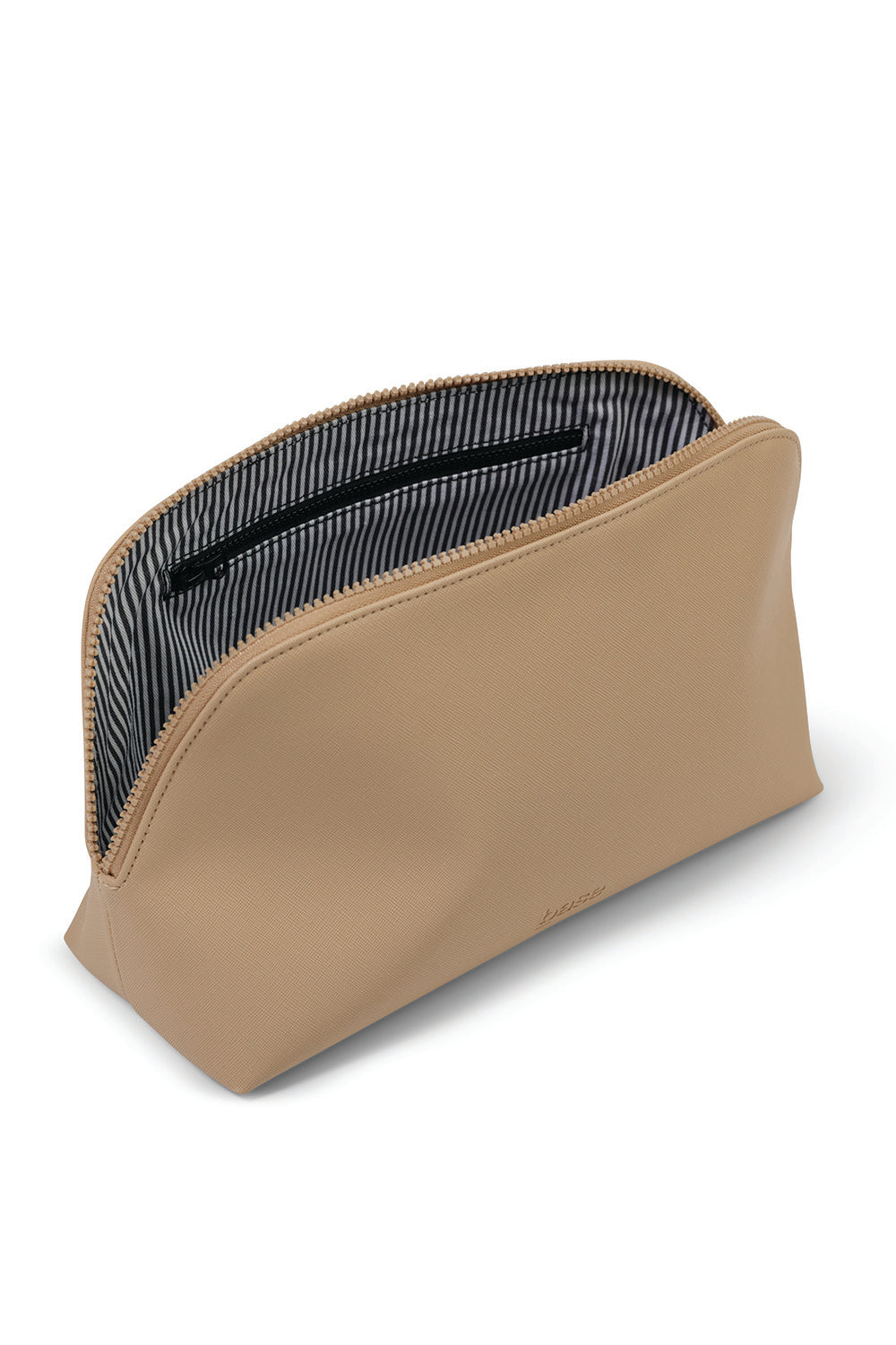 Sand-colored cosmetic bag with striped lining, Gingerlilly Sleepwear accessory
