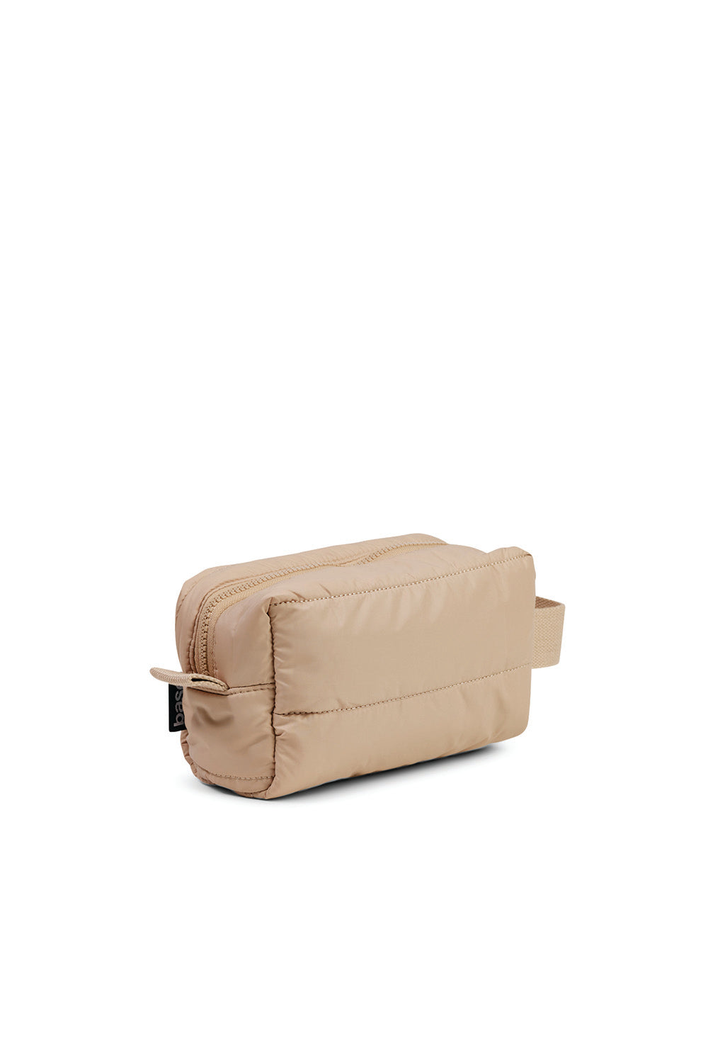 Sand beige quilted toiletry bag with zipper, displayed on white background, Gingerlilly Sleepwear