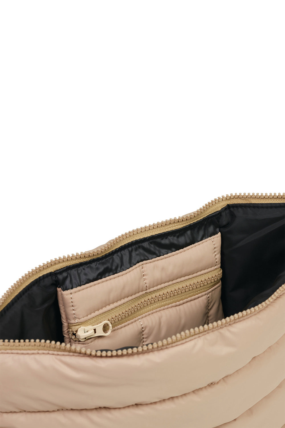 Beige quilted pouch with zipper pocket, soft fabric, Gingerlilly Sleepwear accessory