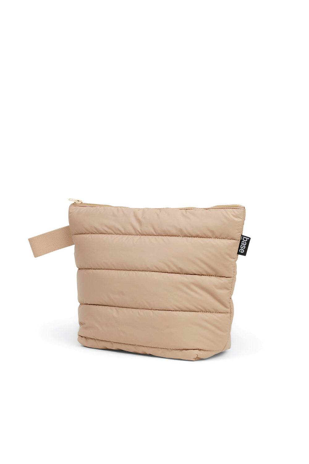 Quilted sand beige pouch bag with zipper, shown on white background, Gingerlilly Sleepwear