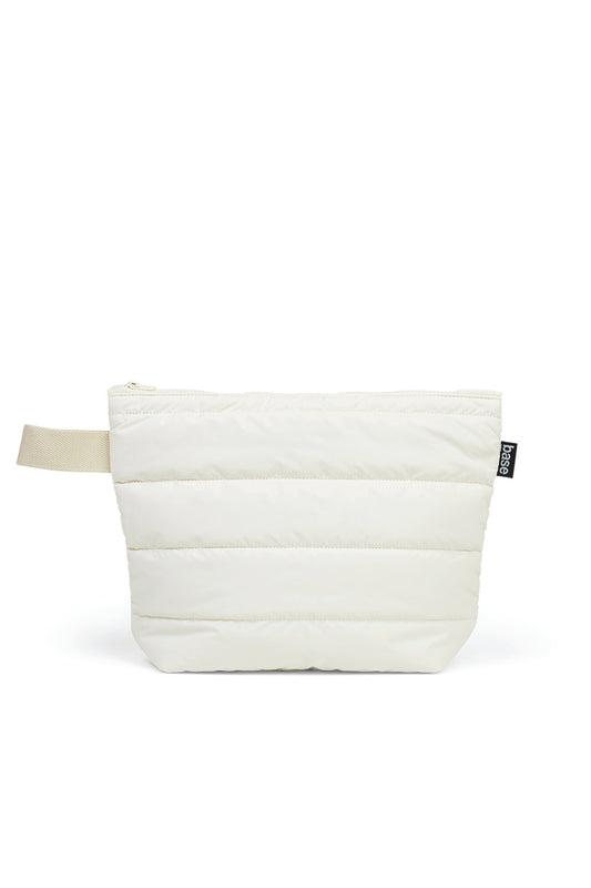 Quilted ecru zip pouch with handle, minimalist design, Gingerlilly Sleepwear accessory